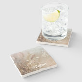 Beige Blush Boho Floral Stenen Onderzetter (Zijkant)