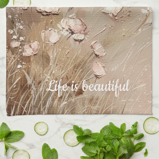 Beige Blush Boho Floral Theedoek (Gevouwen)