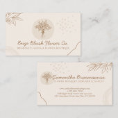 Beige Blush Calligraphy Wedding Flower Bouquet Visitekaartje (Voorkant / Achterkant)