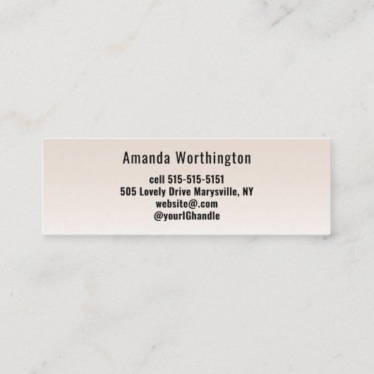 Beige Blush Lashed Minimal Script Photo Mini Visitekaartje (Achterkant)