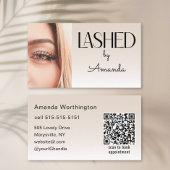Beige Blush Lashed Minimalist Photo QR Code Visitekaartje