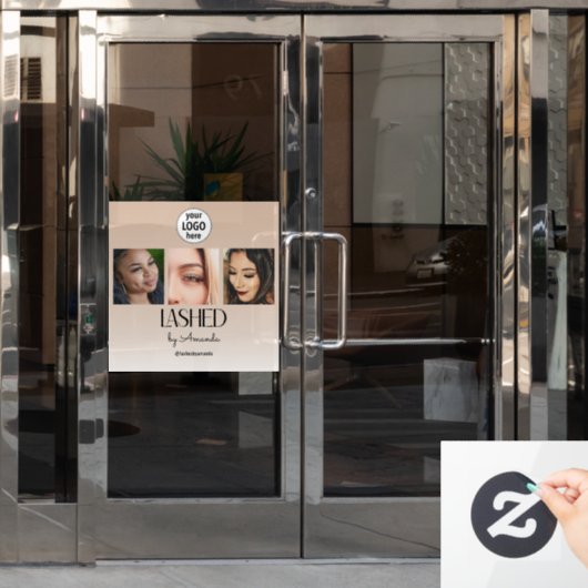 Beige Blush Lashed Minimalistische Script Foto Log Raamsticker (Kantoordeur)