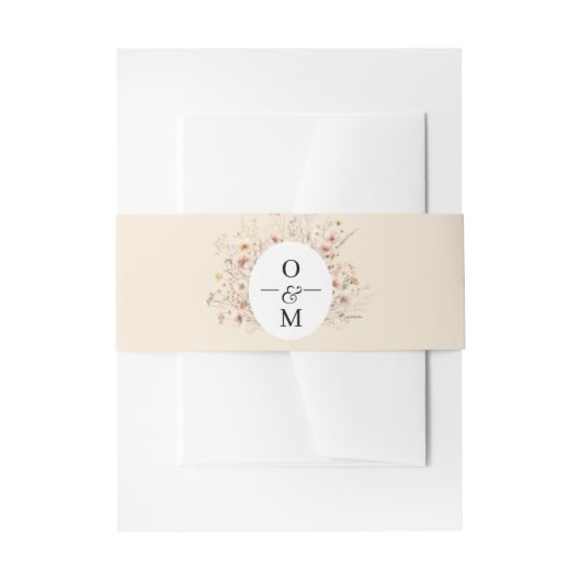 Beige Blush Meadow Wildflower Monogram Bruiloft Uitnodigingen Wikkel (Voorkant Voorbeeld)