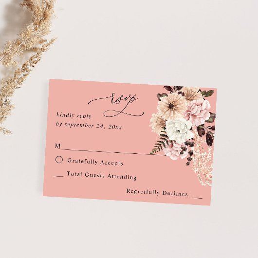 Beige & Blush Rose Pâle Rustique sans Réponse pour