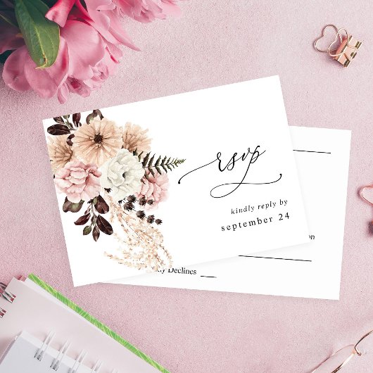 Beige & Blush Rose Rustique avec RSVP de repas