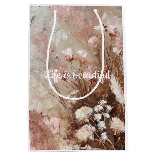  Beige Blush Roze Boho Bloemen Medium Cadeauzakje (Voorkant)