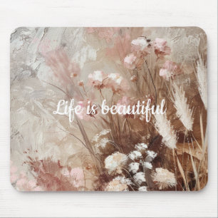 Beige Blush Roze Boho Bloemen Muismat