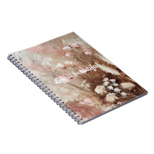 Beige Blush Roze Boho Bloemen Notitieboek