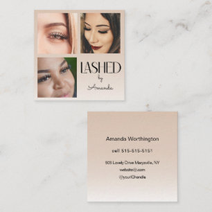 Beige Blush Wimper Minimalistisch Script Foto Vierkante Visitekaartje