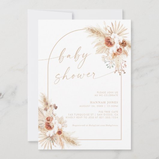 Beige Boho Baby shower Pampas Grass Kaart (Voorkant)