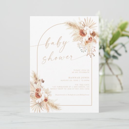 Beige Boho Baby shower Pampas Grass Kaart (Staand voorkant)