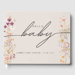 Beige Boho Chic Fleur sauvage Baby shower Livre d'