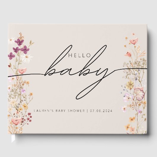 Beige Boho Chic Fleur sauvage Baby shower Livre d' (Recto)