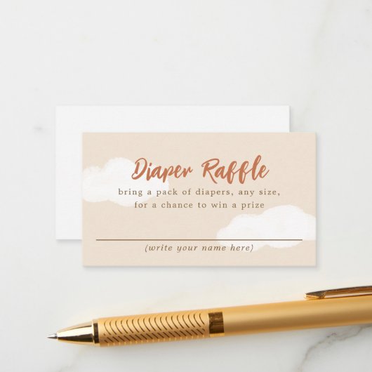 Beige Boho Clouds Baby shower Luier Raffle Informatiekaartje (Voorkant / Achterkant in situ)