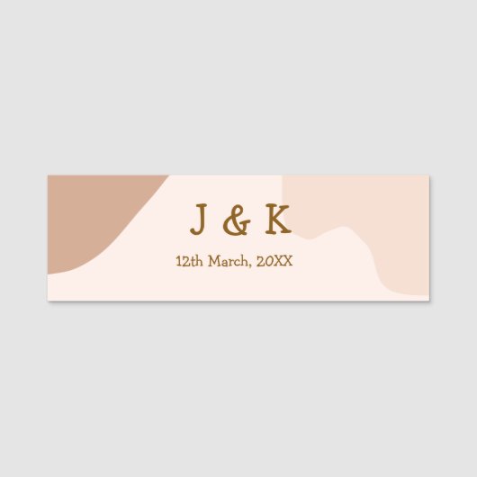Beige boho curvy orange wedding name date naamplaatje (Voorkant)