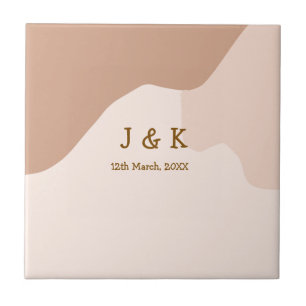 Beige boho kromme oranje trouw naam datum tegeltje