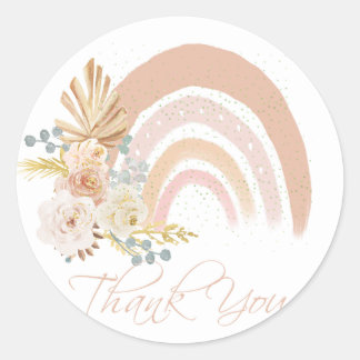 Beige Boho Rainbow met bloemen rond stickers