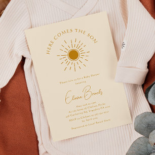 Beige Boho Sunshine Hier komt het Son Baby shower Kaart