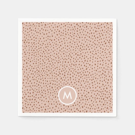 Beige & Boho Terracotta Bruin Stippen Monogram Servet (Voorkant)