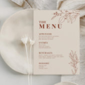 Beige Boho Wedding Menu met bloemenwerk