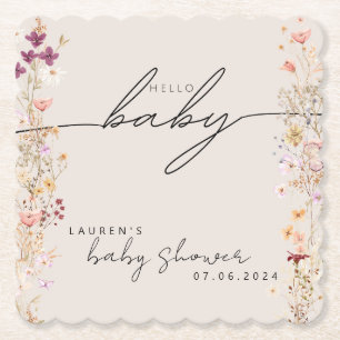Beige Boho Wildflower Baby shower Tafel Decor Kartonnen Onderzetters