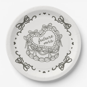 Beige Boog Retro Hart Coquette Cake Bruidscadeau Papieren Bordje