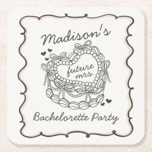 Beige Boog Retro Hart Coquette Taart Bachelorette Vierkante Kartonnen Onderzetter