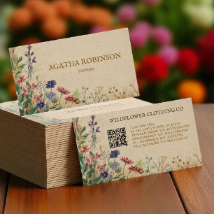 Beige Border Rustic Boho Wildflower Kleding Visitekaartje