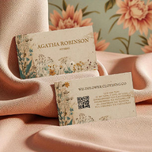 Beige Border Rustic Boho Wildflower Kleding Visitekaartje