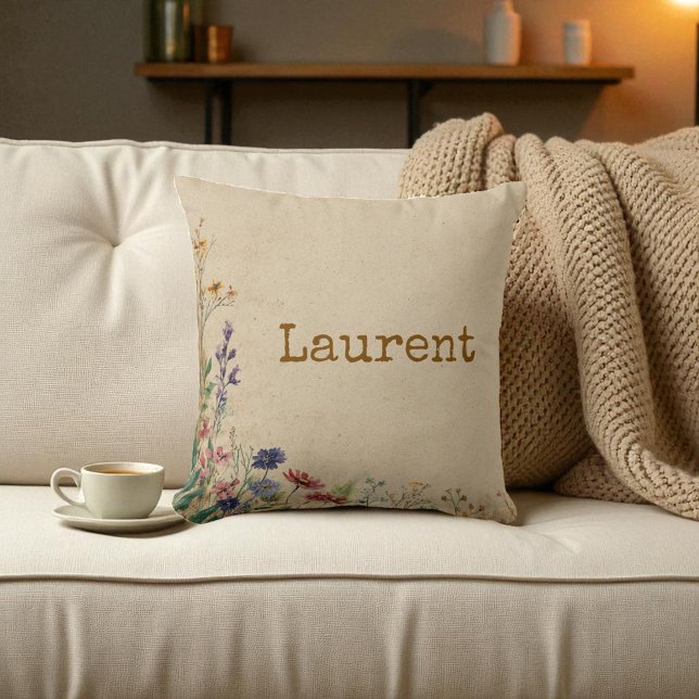 Beige Border Rustic Boho Wildflower Kussen (Beige Border Rustic Boho Wildflower Throw Pillow)