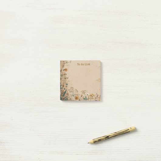 Beige Border Rustic Boho Wildflower Post-it® Notes (Op bureau)