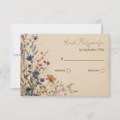 Beige Border Rustic Boho Wildflower QR-code RSVP Kaartje (Voorkant)