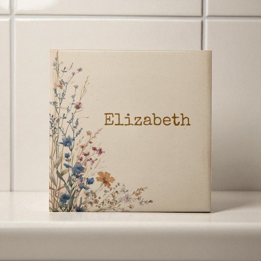 Beige Border Rustic Boho Wildflower Tegeltje