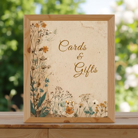 Beige Border Rustic Boho Wildflower Trouwbord Foto Afdruk