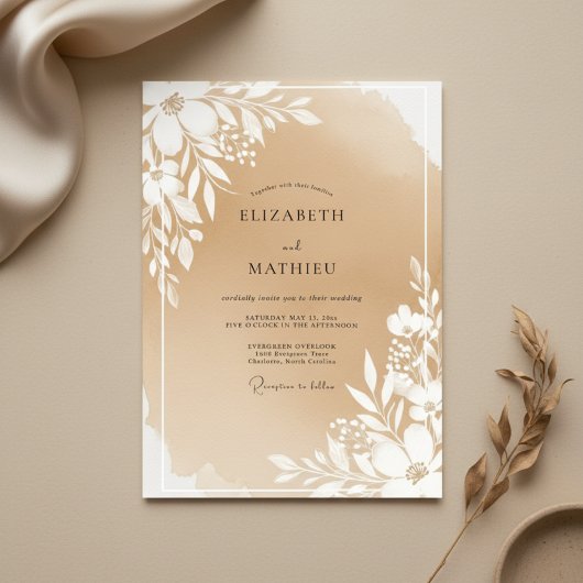 Beige Botanical Blossom Wedding Kaart