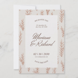 Beige botanische boho-huwelijksuitnodiging kaart