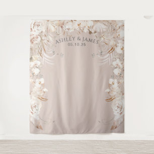 Beige botanische florale tuinbouwachtergrond wandkleed