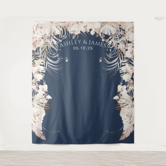 Beige botanische florale tuinbouwachtergrond wandkleed (Voorkant)