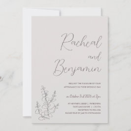 Beige botanische minimalistische huwelijksuitnodig kaart