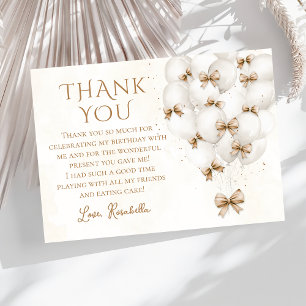 Beige Bow Balloons Meisje Verjaardag Dank u kaart