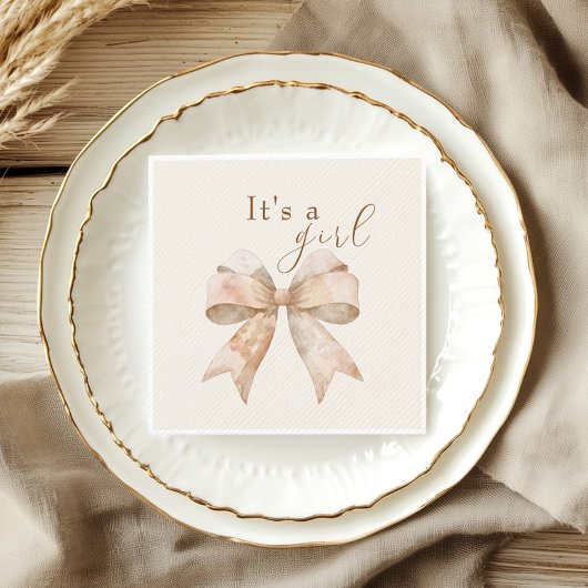Beige Bow Boho Waterverf Baby shower Servet