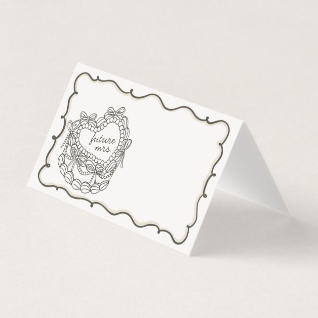 Beige Bow Coquette Fête des mariées de gâteau Plac (Front)