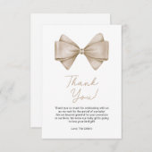 Beige Bow Modern Boho Baby shower Bedankkaart (Voorkant / Achterkant)