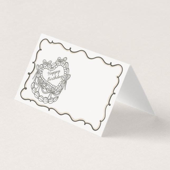 Beige Bow Retro Coquette Gâteau Anniversaire Carte (Front)
