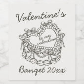 Beige Bow Retro Hart Coquette Cake Valentijnse Wijn Etiket (Enkel label)