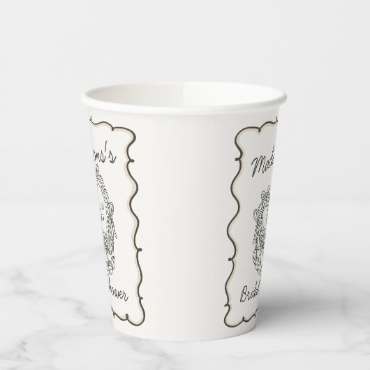 Beige Bow Retro Hart Coquette Cake Vrijgezellenfee Papieren Bekers (Links)