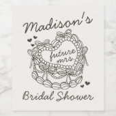 Beige Bow Retro Hart Coquette Taart Bruids Douche Wijn Etiket (Enkel label)