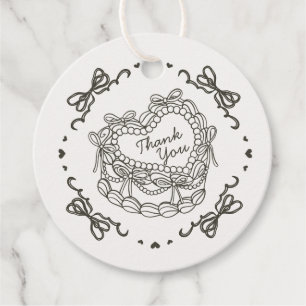 Beige Bow Retro Hart Coquette Taart Verjaardag Bedankjes Labels