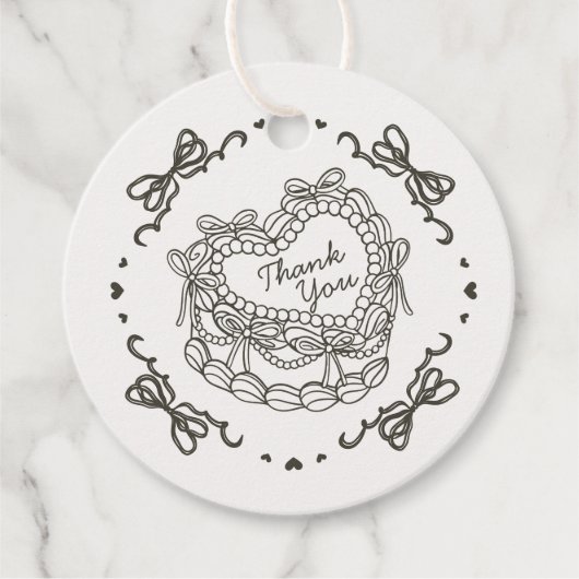 Beige Bow Retro Hart Coquette Taart Verjaardag Bedankjes Labels (Voorkant)