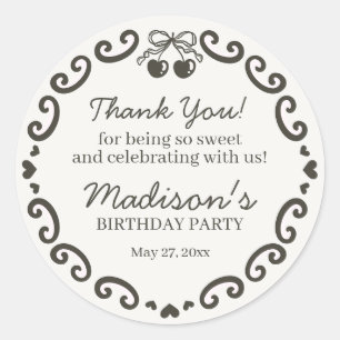 Beige Bow Retro Hart Coquette Taart Verjaardag Ronde Sticker